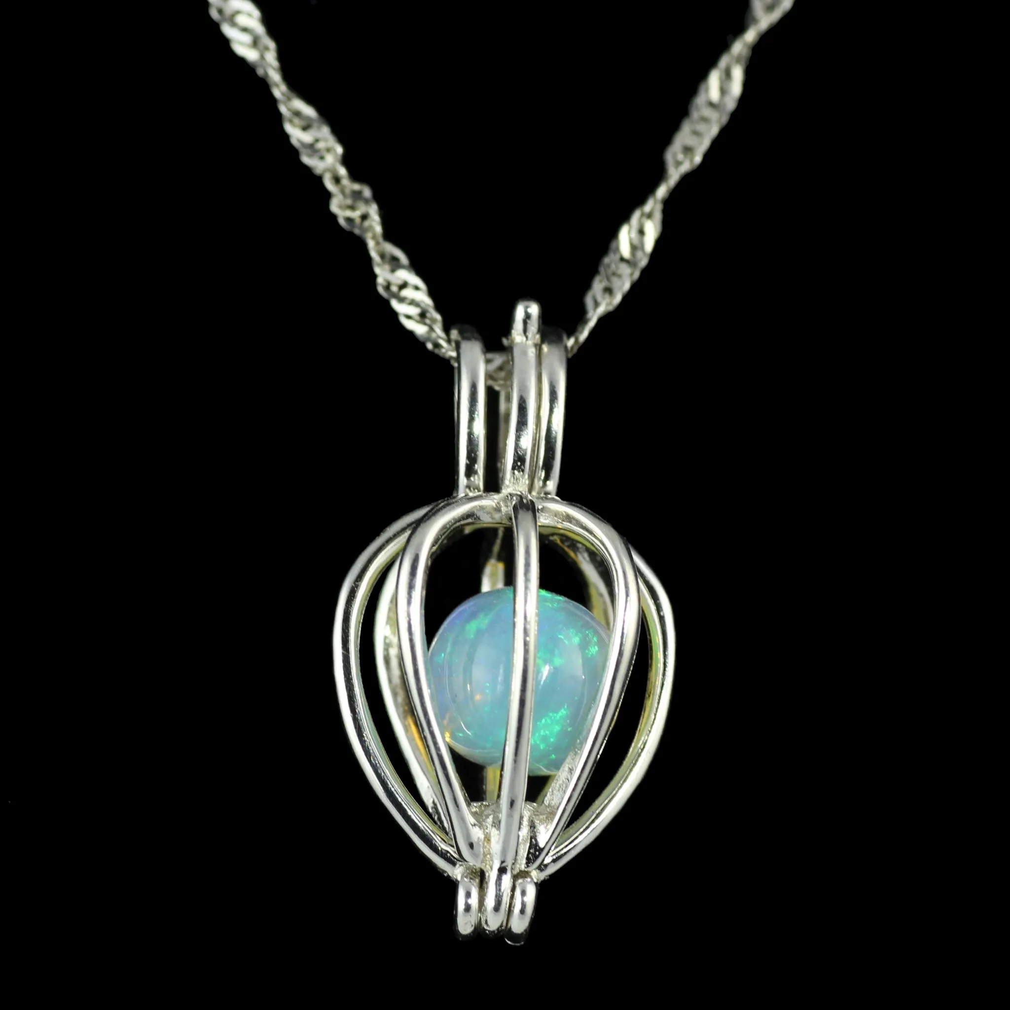 Opal in Silver Cage Necklace