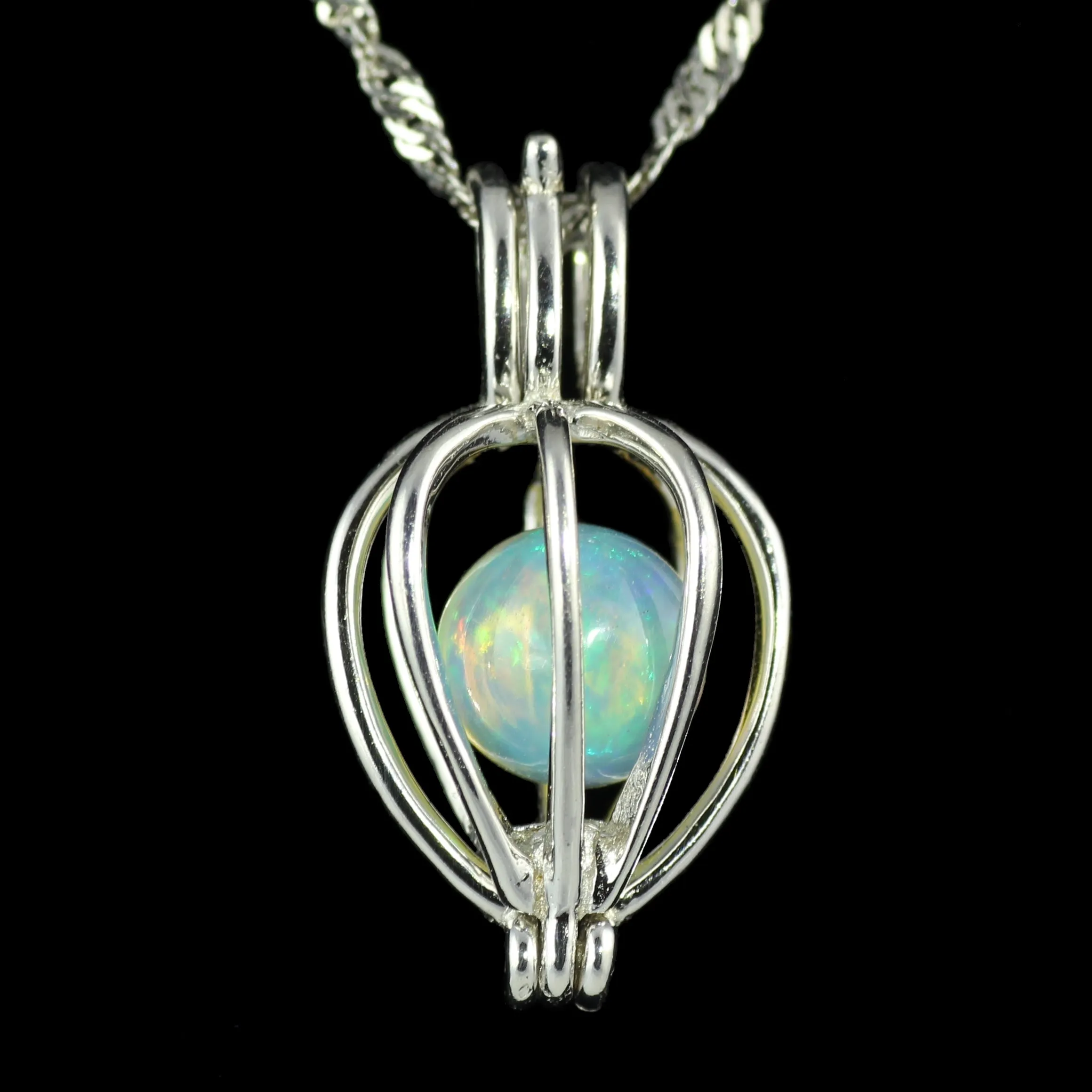 Opal in Silver Cage Necklace