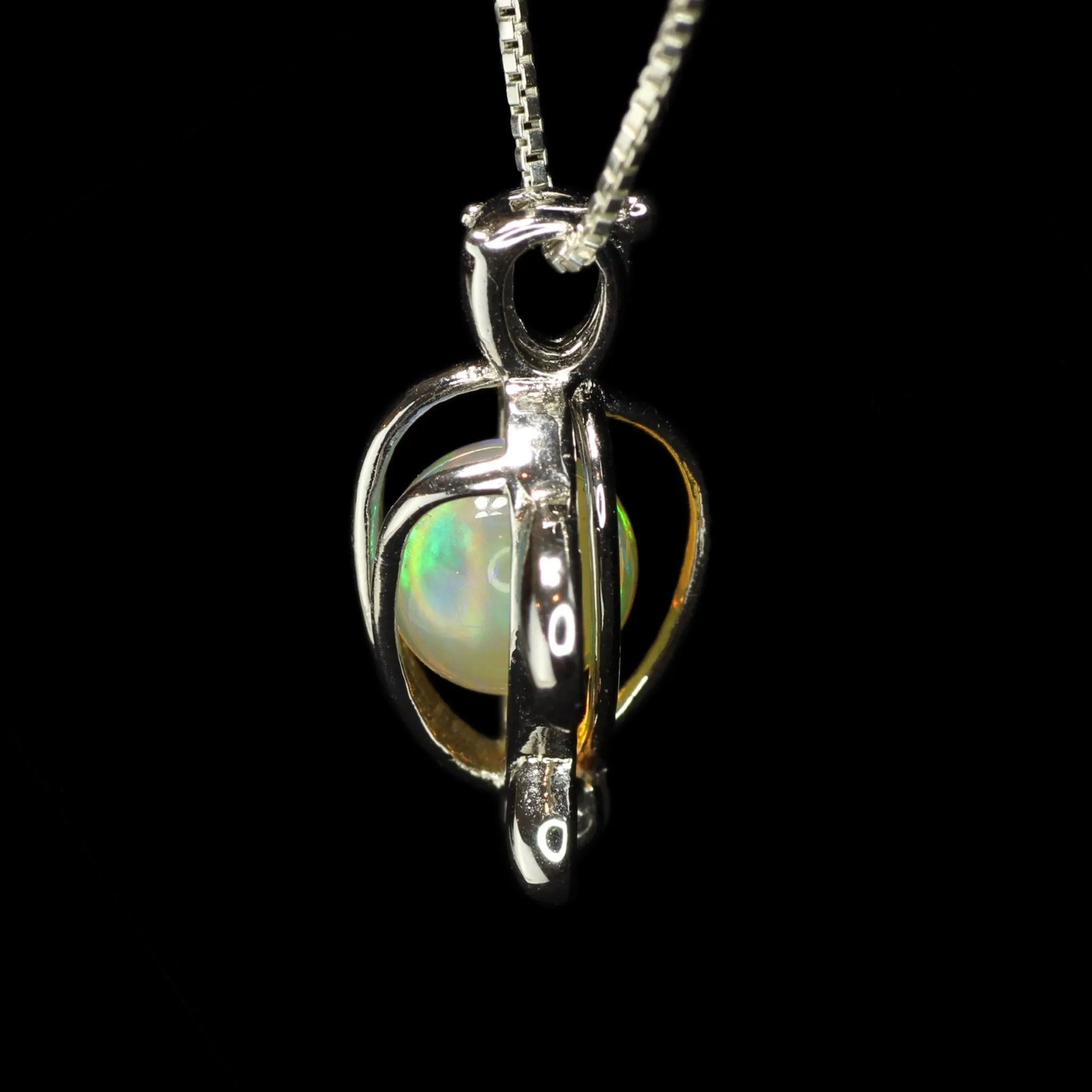 Opal in Silver Turtle Cage Necklace