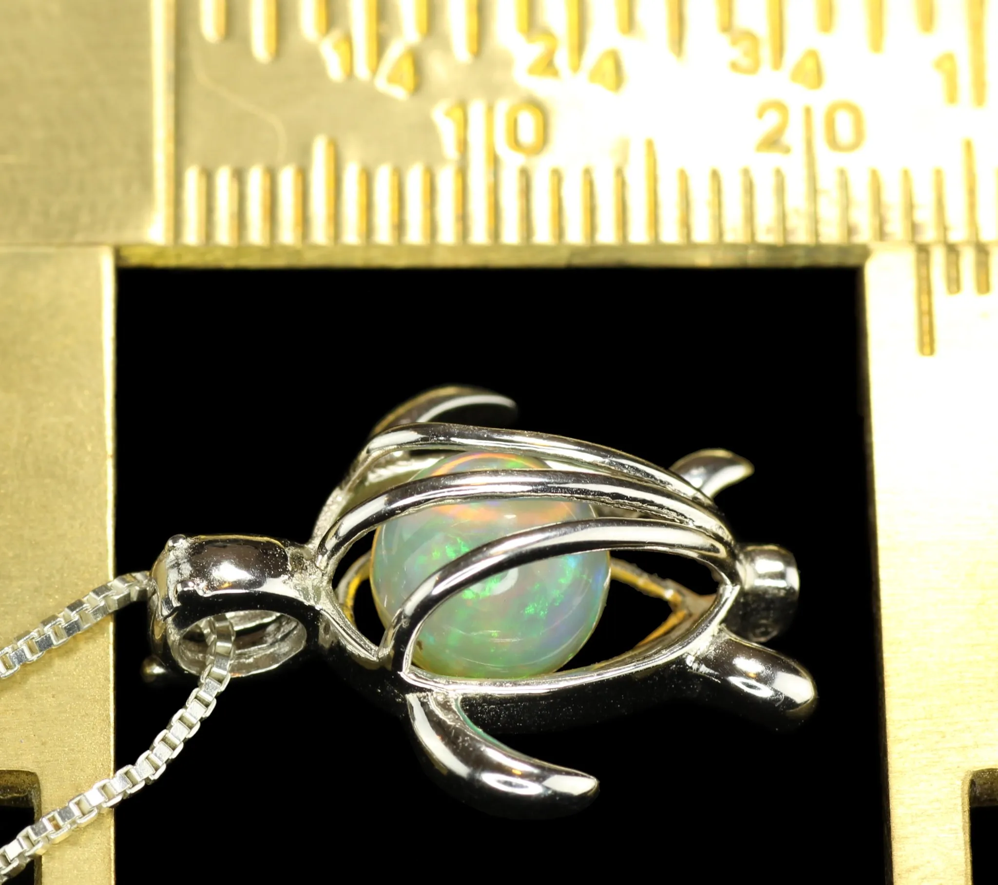 Opal in Silver Turtle Cage Necklace