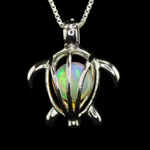 Opal in Silver Turtle Cage Necklace