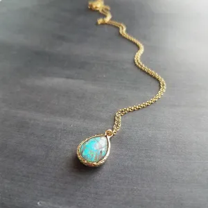 Opal Necklace, gold opal color pendant, opal teardrop pendant, opal tear drop necklace, opalescent pendant, birthstone necklace, jewelry