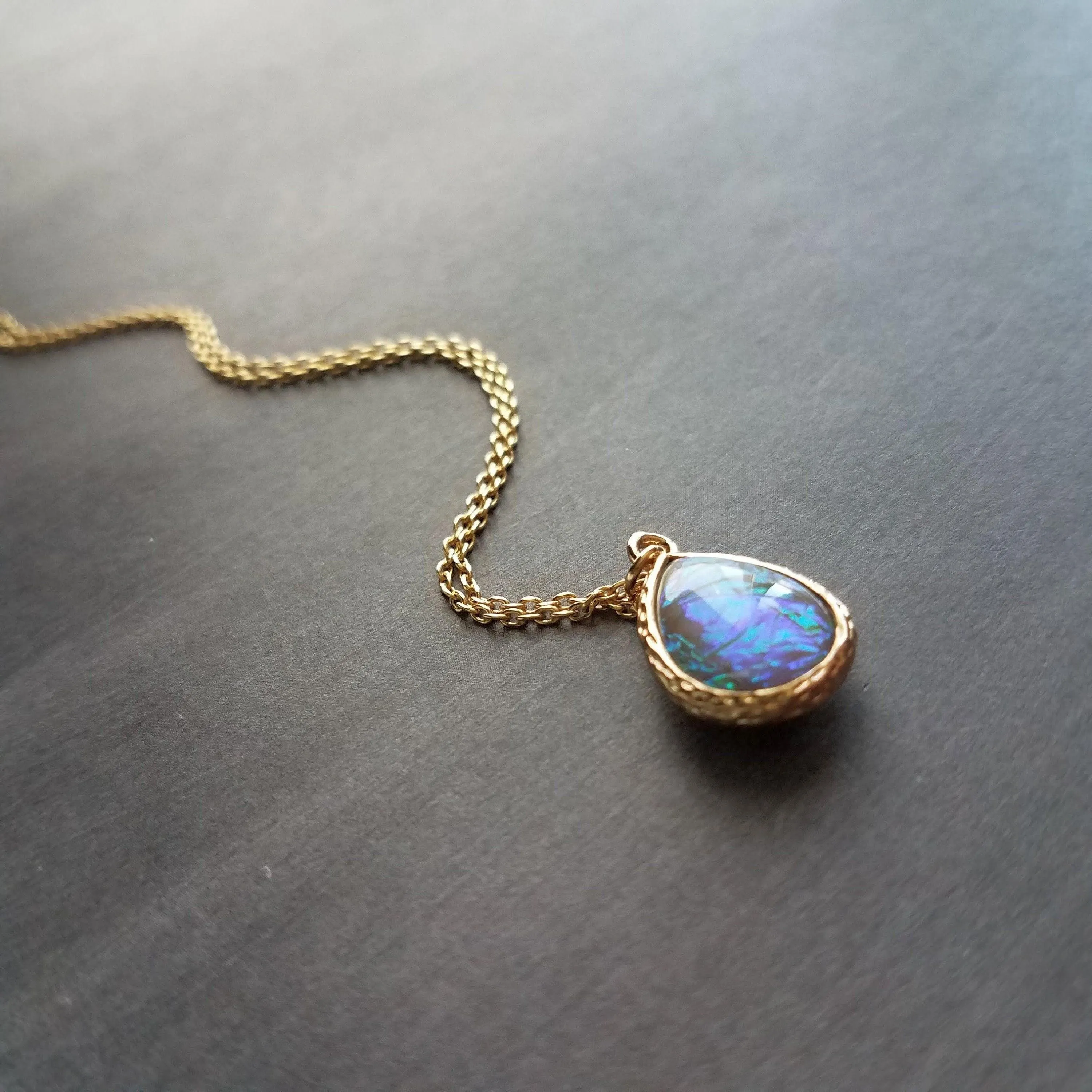 Opal Necklace, gold opal color pendant, opal teardrop pendant, opal tear drop necklace, opalescent pendant, birthstone necklace, jewelry