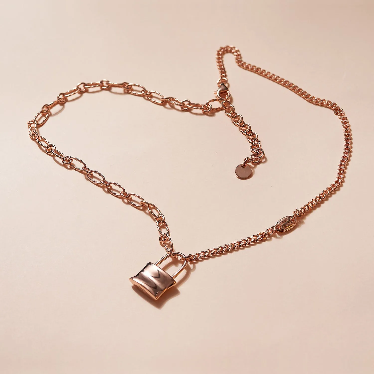 Oval Link Lock Chain Necklace