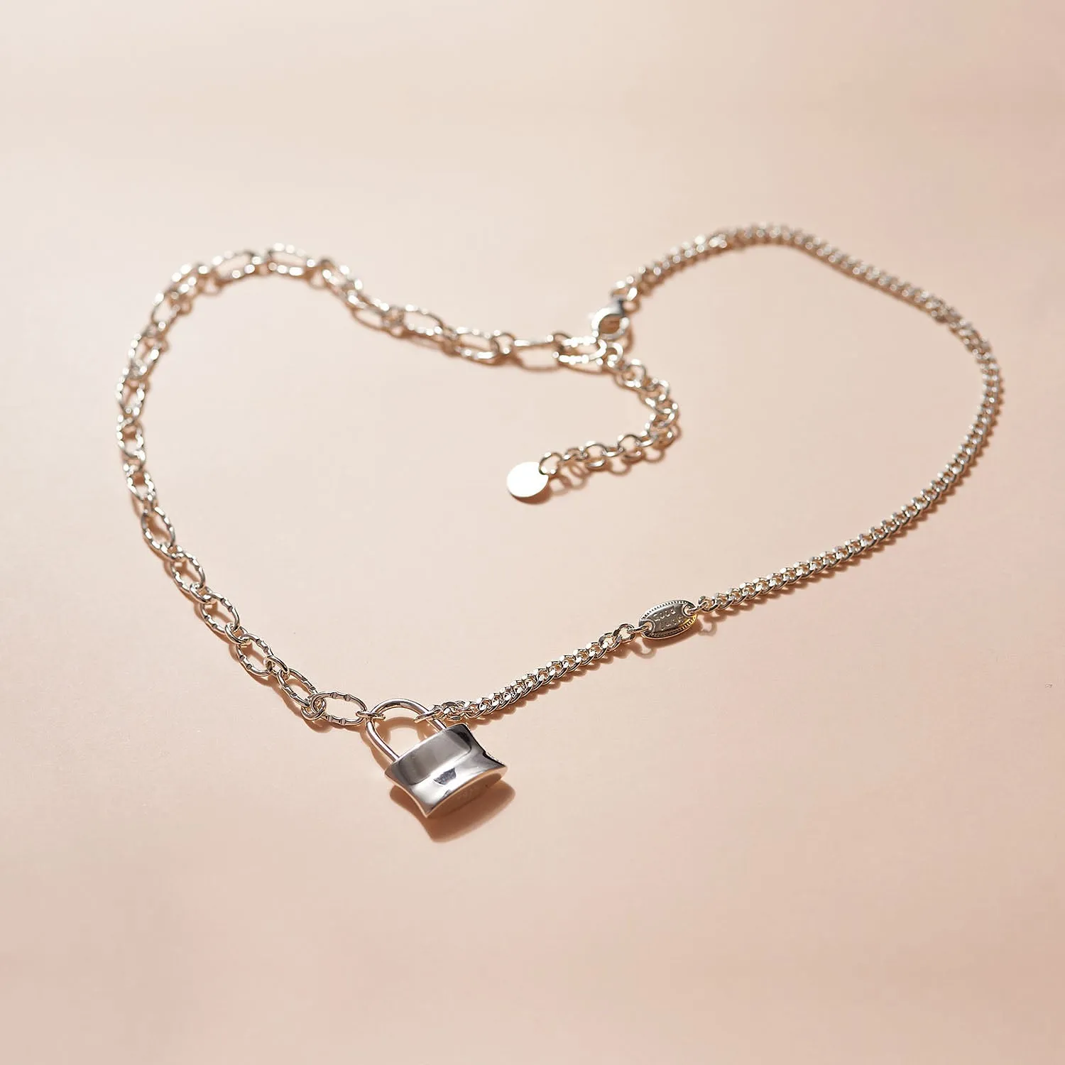 Oval Link Lock Chain Necklace