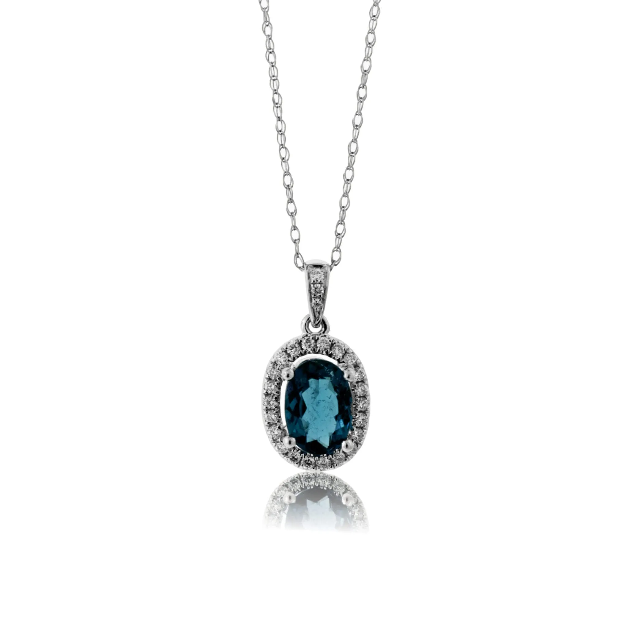 Oval Shaped Blue Tourmaline and Diamond Pendant