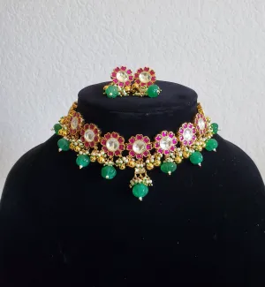 Pachi Kundan Floral Necklace Set With Gold Plating