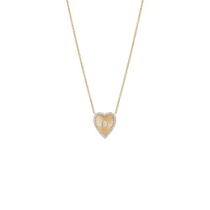 Pave Diamond Outline Ridged Heart Necklace 14K