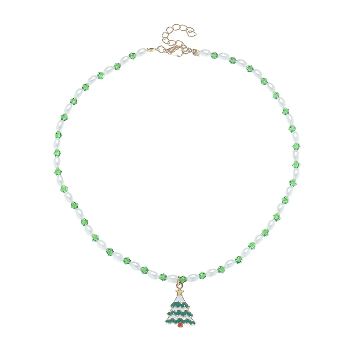 Pearl & Green Enamel Acrylic 18K Gold-Plated Festive Tree Pendant Necklace