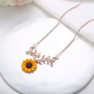 Pearl & Resin 18K Rose Gold-Plated Sunflower Pendant Necklace
