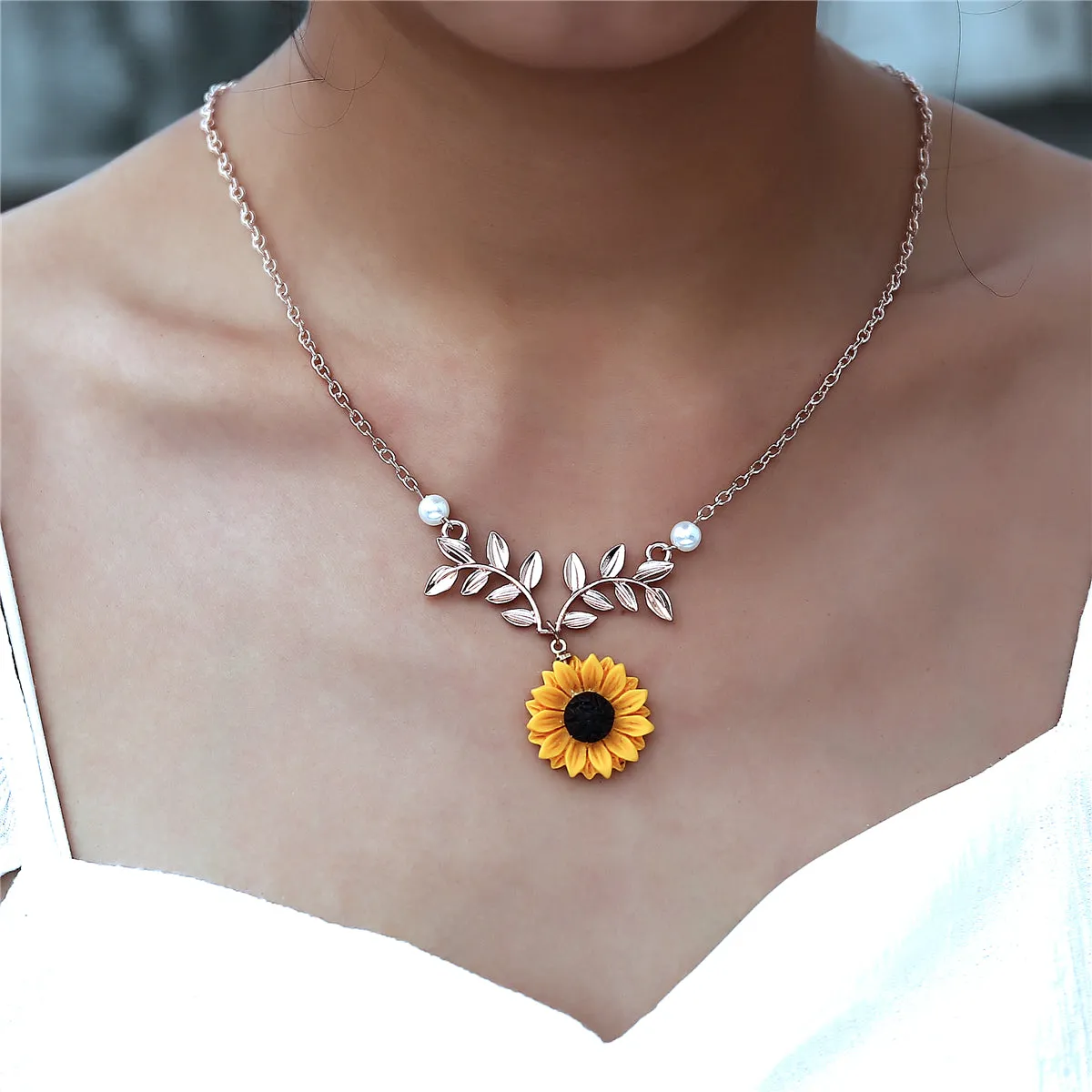 Pearl & Resin 18K Rose Gold-Plated Sunflower Pendant Necklace