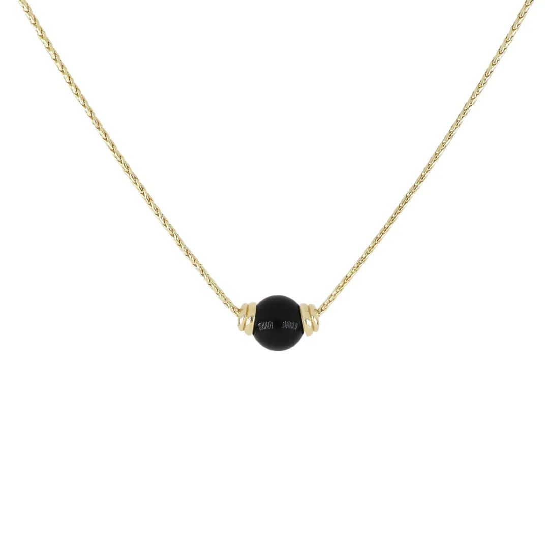 Perola Collection - Single Black Onyx Gold Necklace