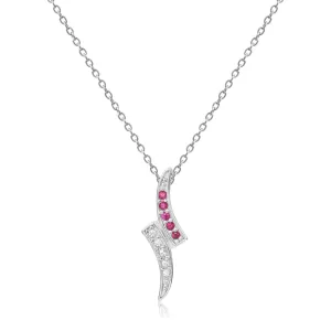 Petite Round cut Genuine Ruby Pendant Necklace with White Sapphire