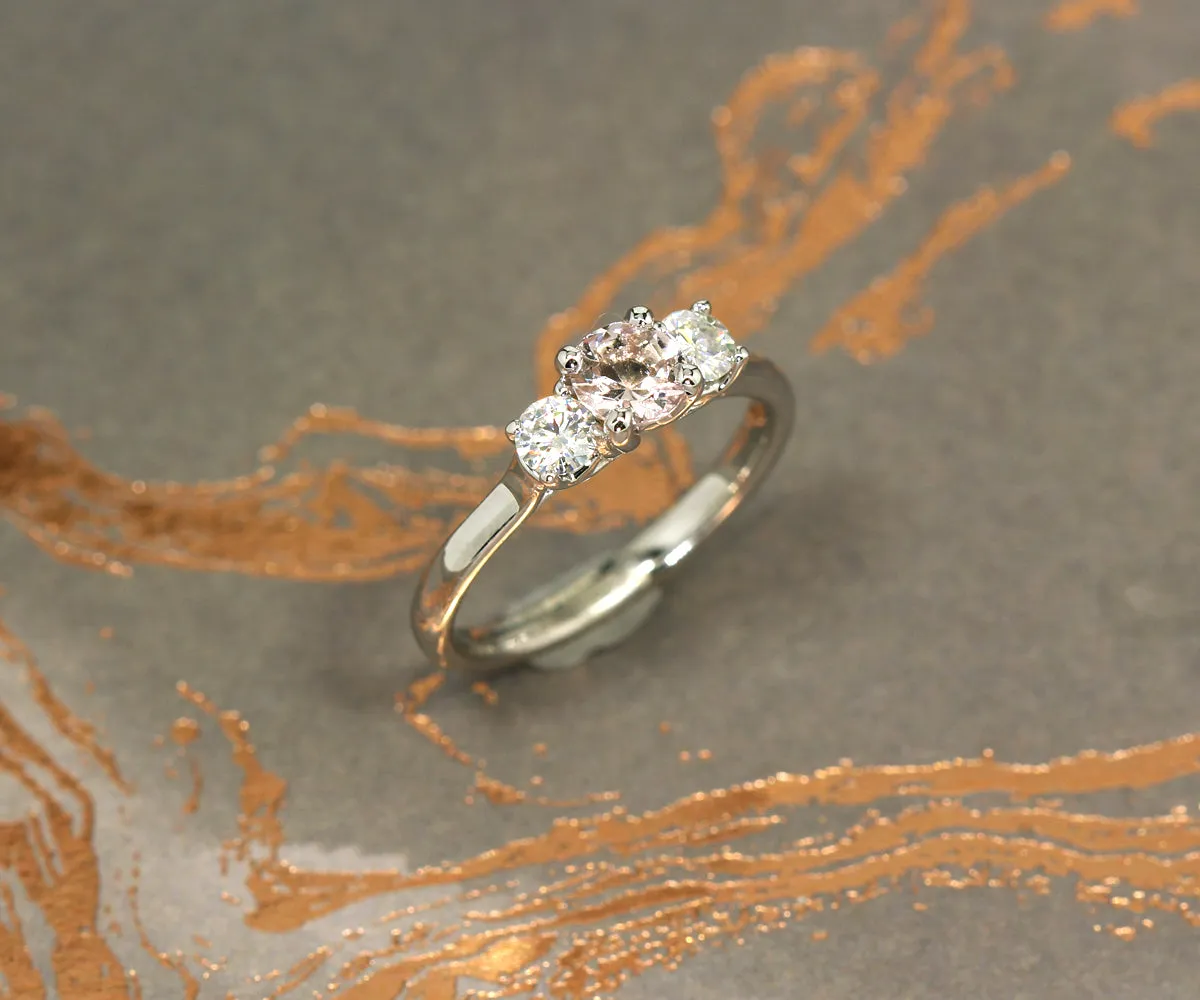 Pink Morganite Three Stone Ring