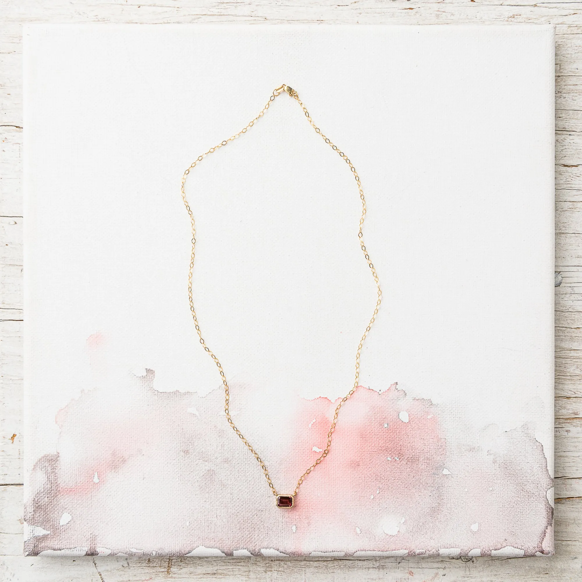 Pink Tourmaline East-West Emerald Necklace in 14k Gold