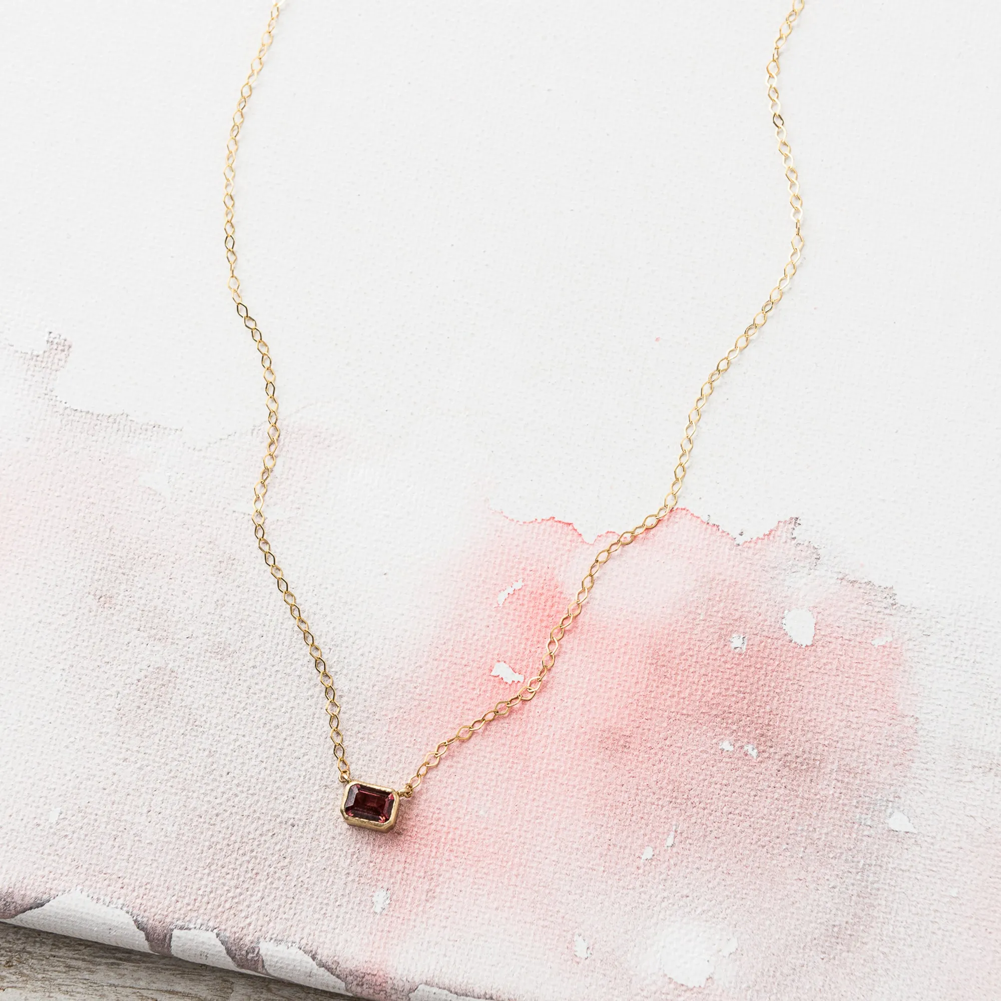 Pink Tourmaline East-West Emerald Necklace in 14k Gold