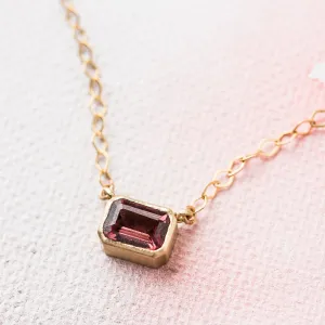 Pink Tourmaline East-West Emerald Necklace in 14k Gold
