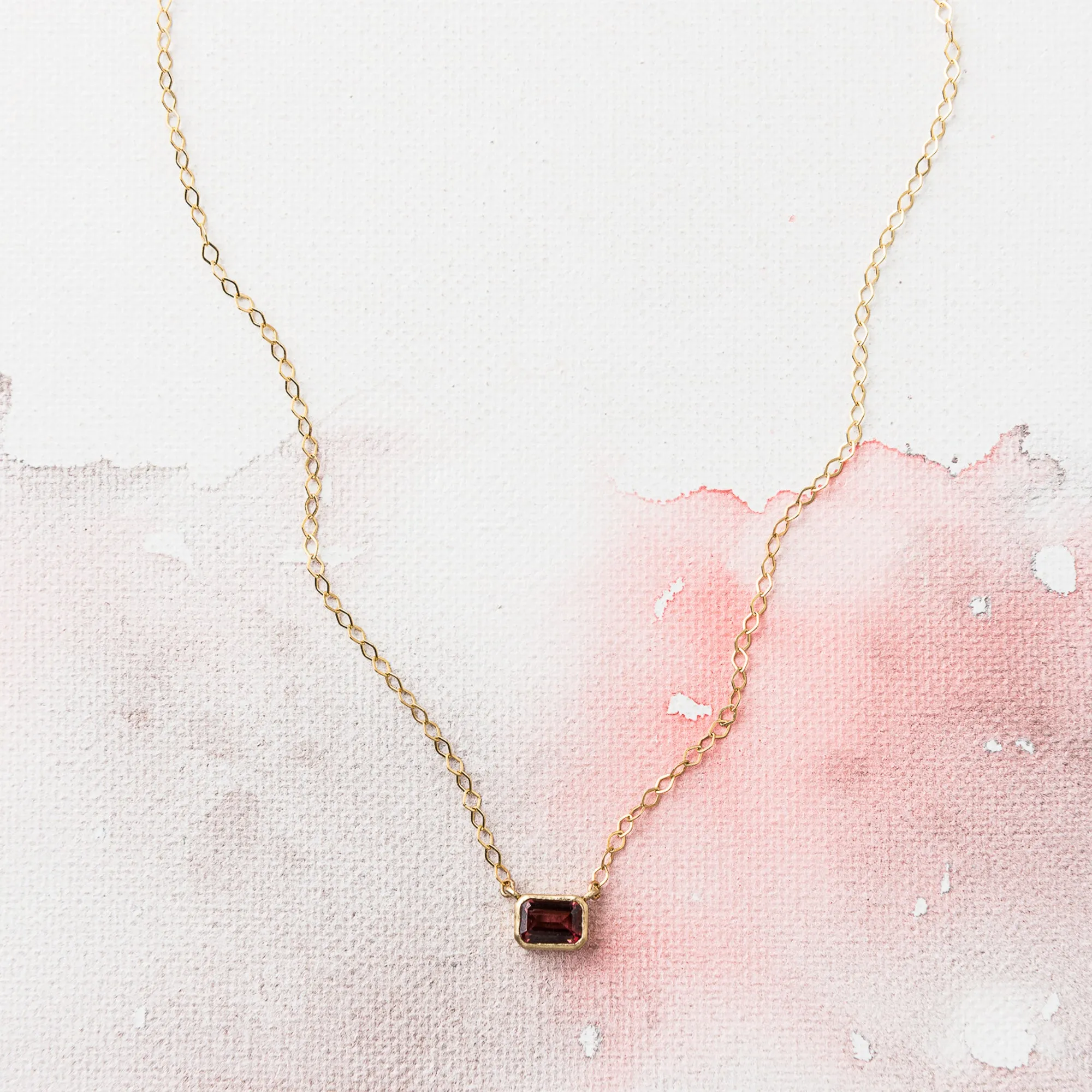 Pink Tourmaline East-West Emerald Necklace in 14k Gold