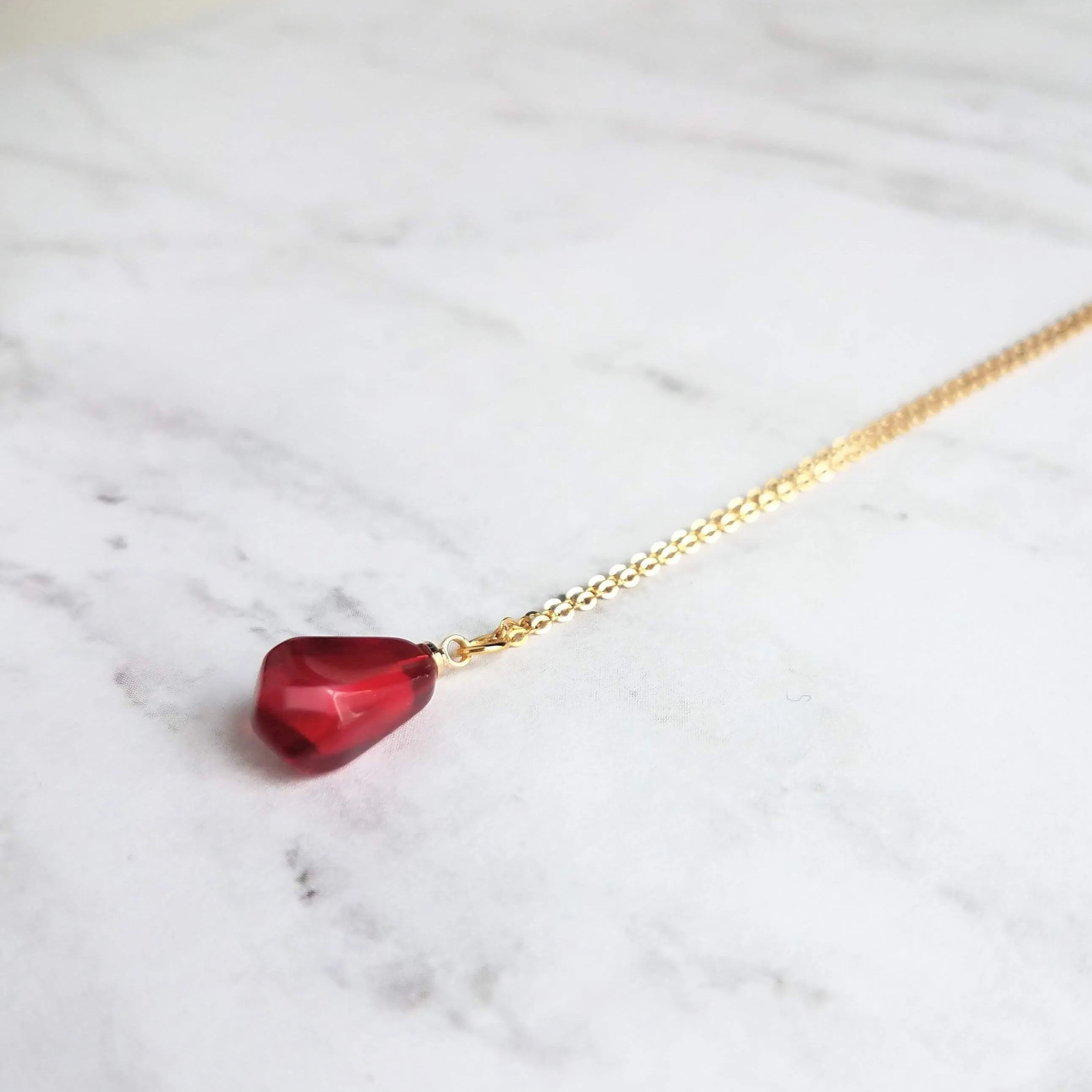Pomegranate Necklace - small red pink pendant, thin delicate 18 inch chain, fruit seed necklace, fertility necklace, pomegranate seed charm