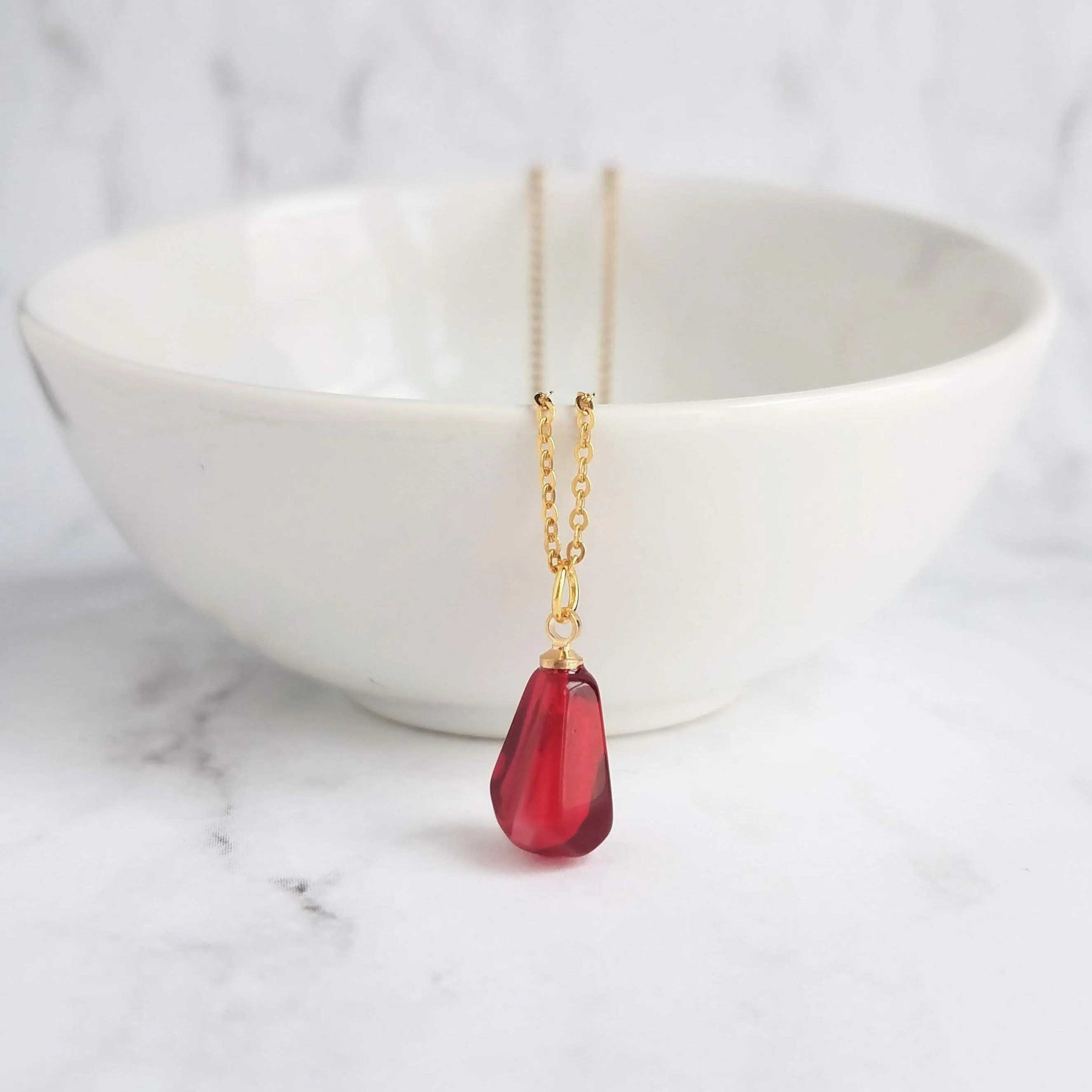 Pomegranate Necklace - small red pink pendant, thin delicate 18 inch chain, fruit seed necklace, fertility necklace, pomegranate seed charm