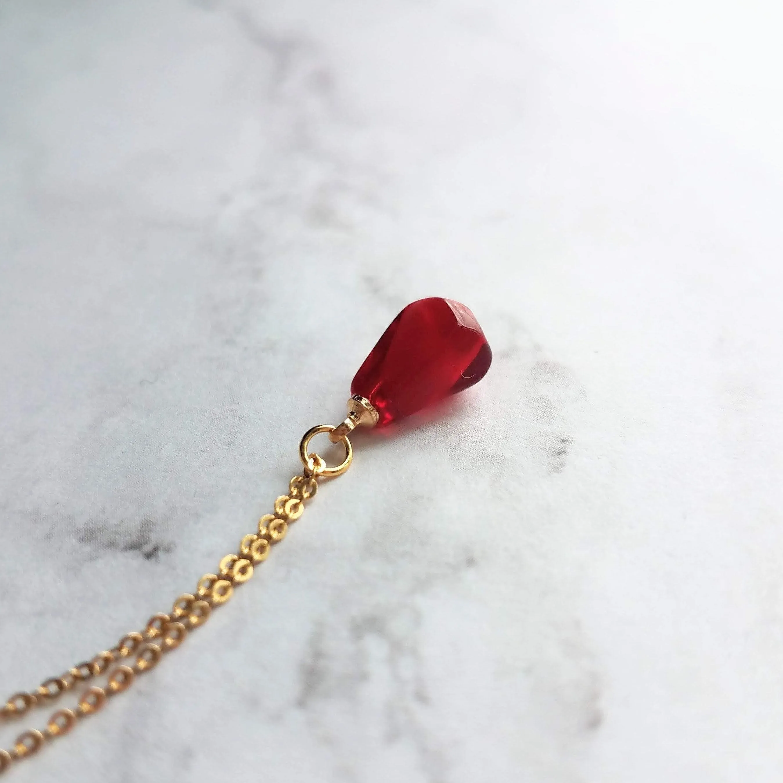 Pomegranate Necklace - small red pink pendant, thin delicate 18 inch chain, fruit seed necklace, fertility necklace, pomegranate seed charm