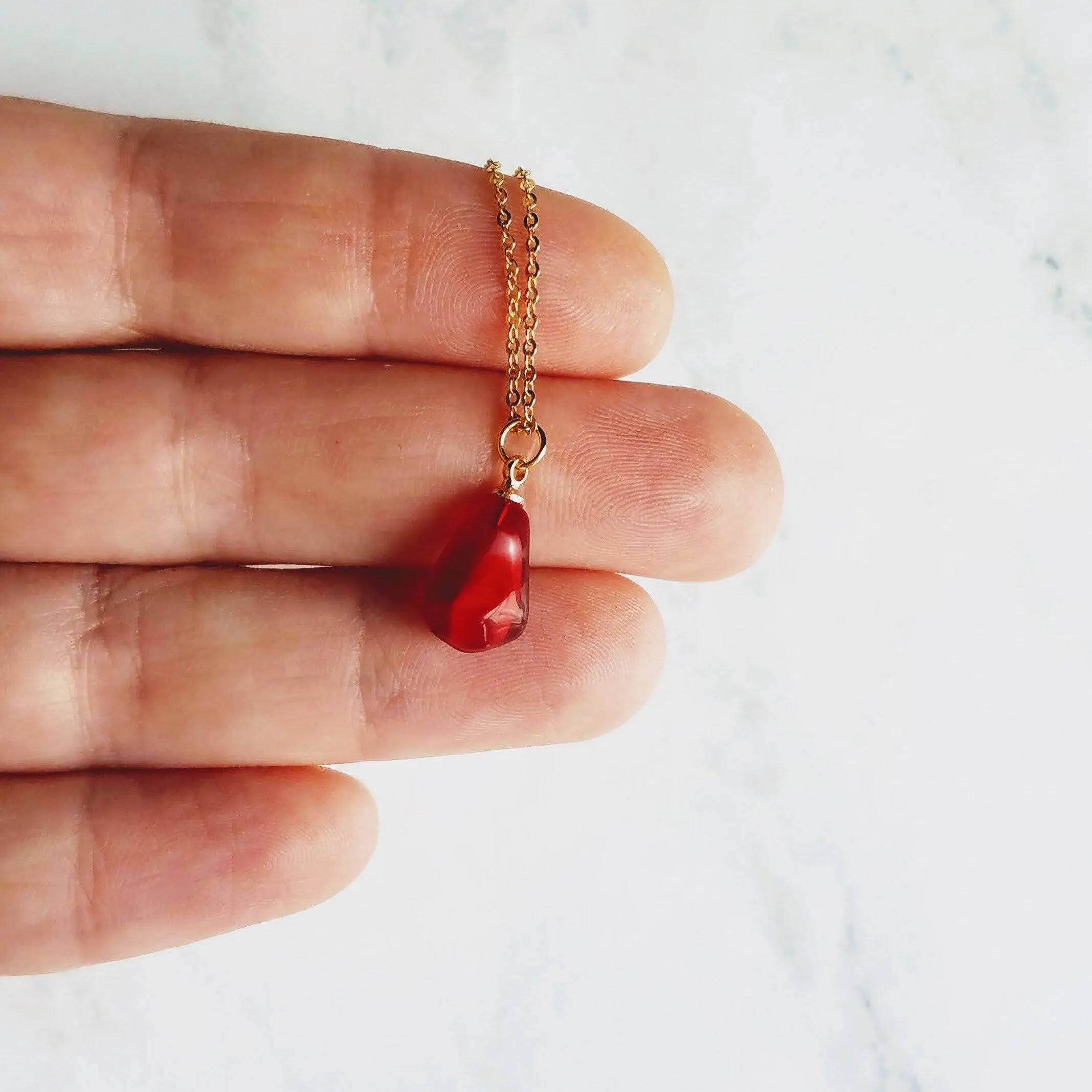 Pomegranate Necklace - small red pink pendant, thin delicate 18 inch chain, fruit seed necklace, fertility necklace, pomegranate seed charm