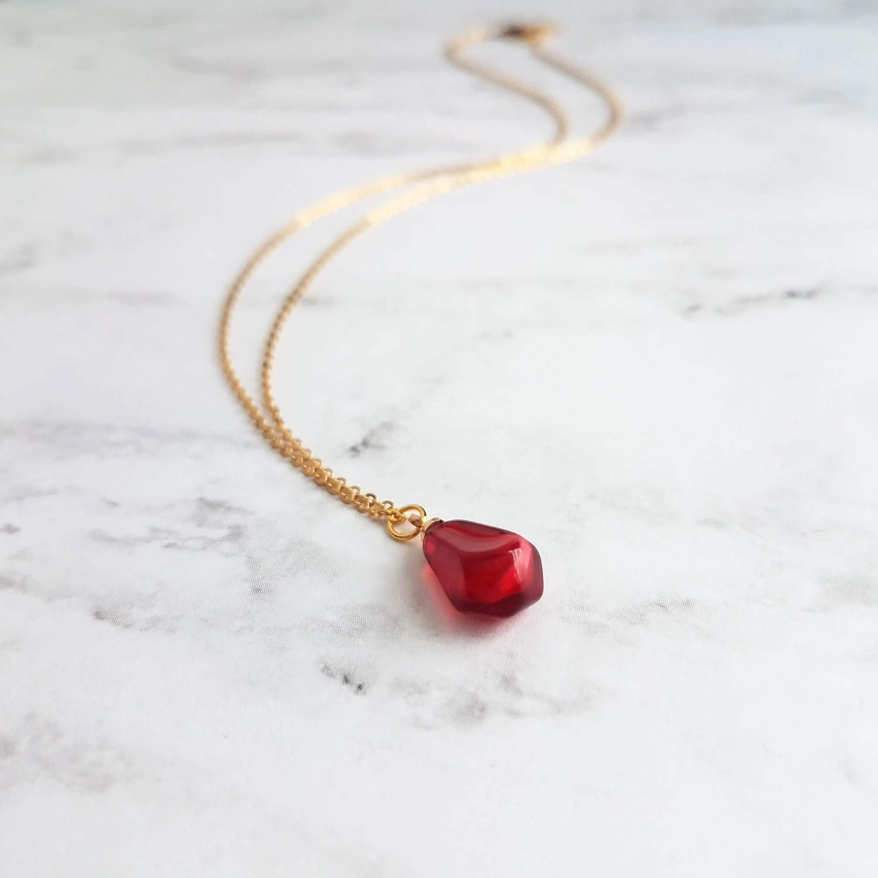 Pomegranate Necklace - small red pink pendant, thin delicate 18 inch chain, fruit seed necklace, fertility necklace, pomegranate seed charm