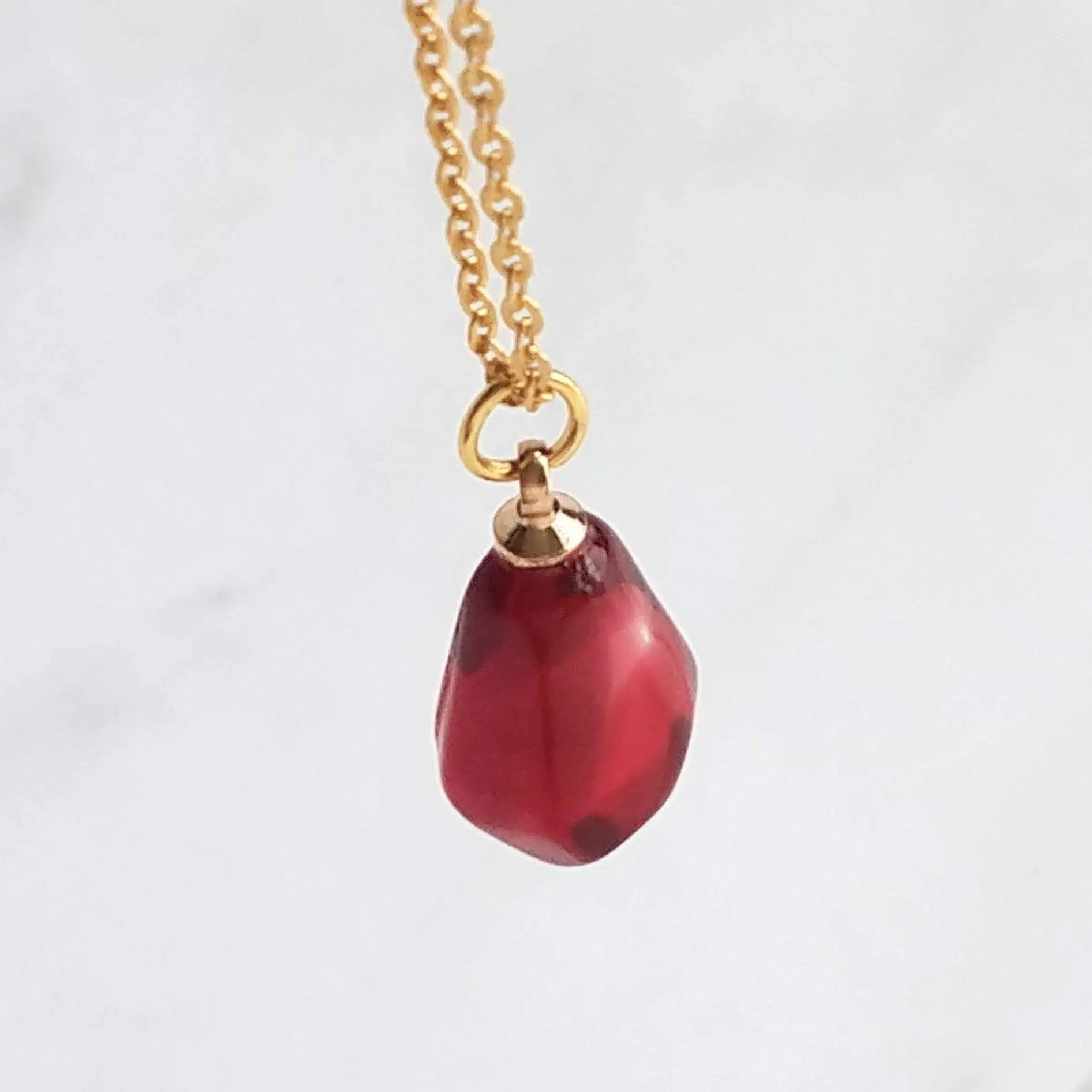 Pomegranate Necklace - small red pink pendant, thin delicate 18 inch chain, fruit seed necklace, fertility necklace, pomegranate seed charm