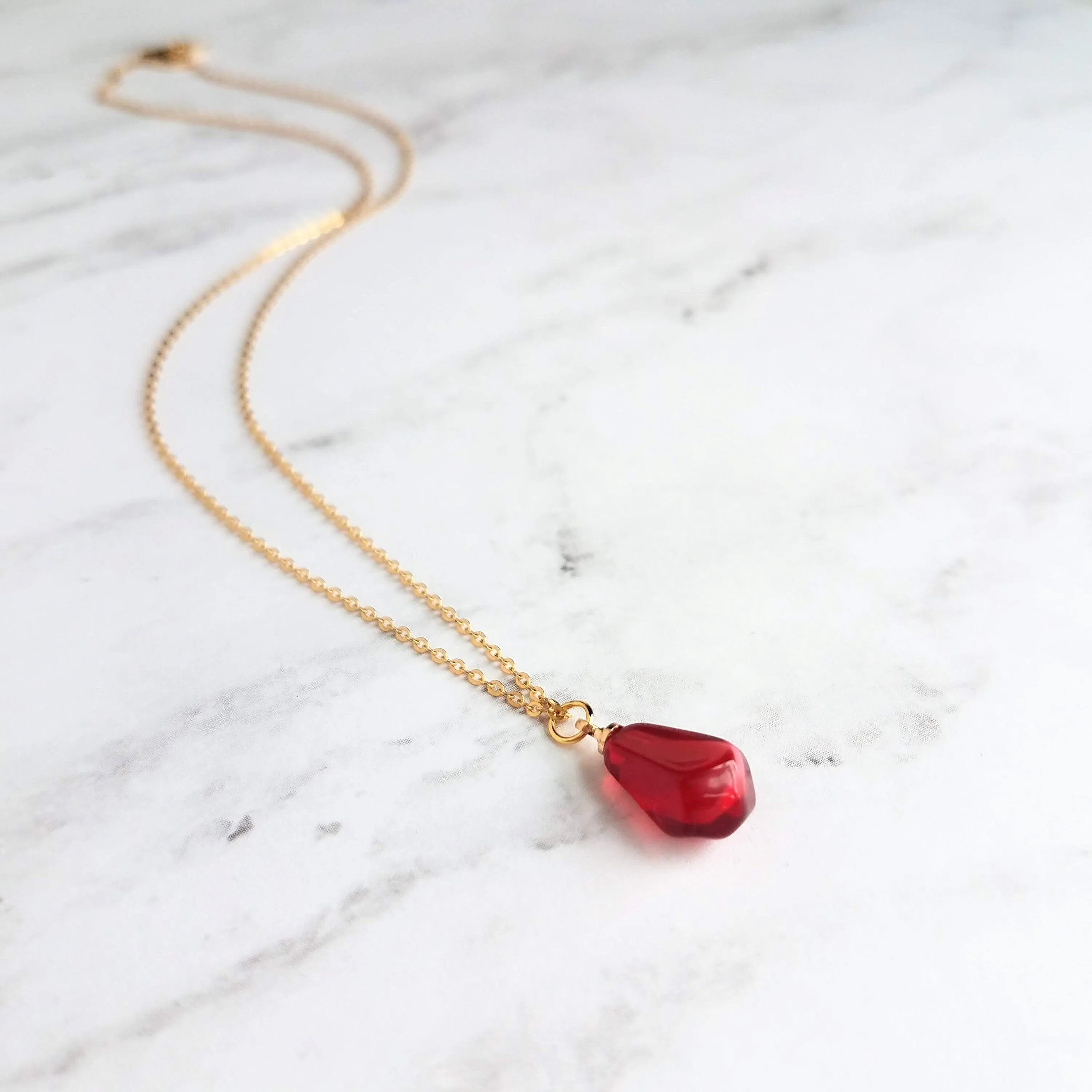 Pomegranate Necklace - small red pink pendant, thin delicate 18 inch chain, fruit seed necklace, fertility necklace, pomegranate seed charm