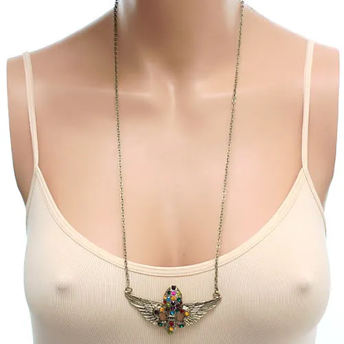Purple Multicolor Fleur De Lis Rhinestone Charm Necklace
