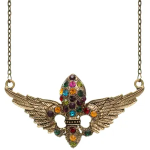 Purple Multicolor Fleur De Lis Rhinestone Charm Necklace