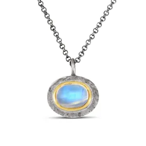 Rainbow Moonstone Pendant Necklace with 14k Yellow Gold and Silver