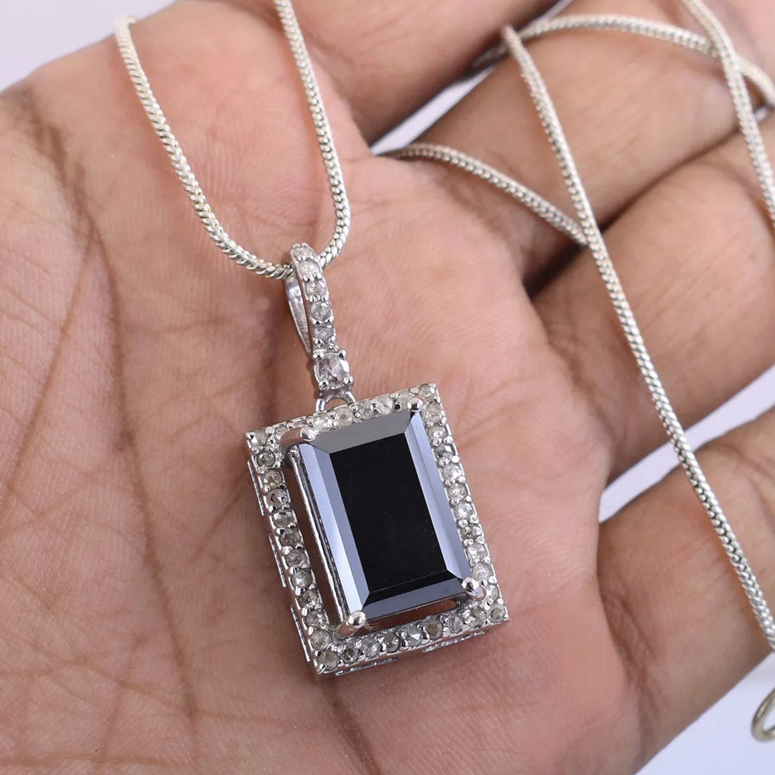Rare 12 Ct Certified! Beautiful Black Diamond Pendant With Diamond Accents. Great Design