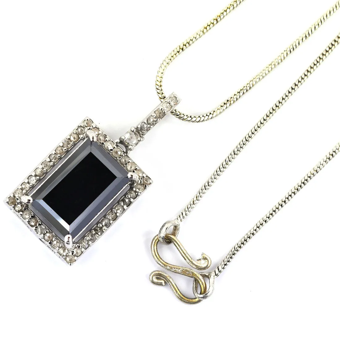 Rare 12 Ct Certified! Beautiful Black Diamond Pendant With Diamond Accents. Great Design