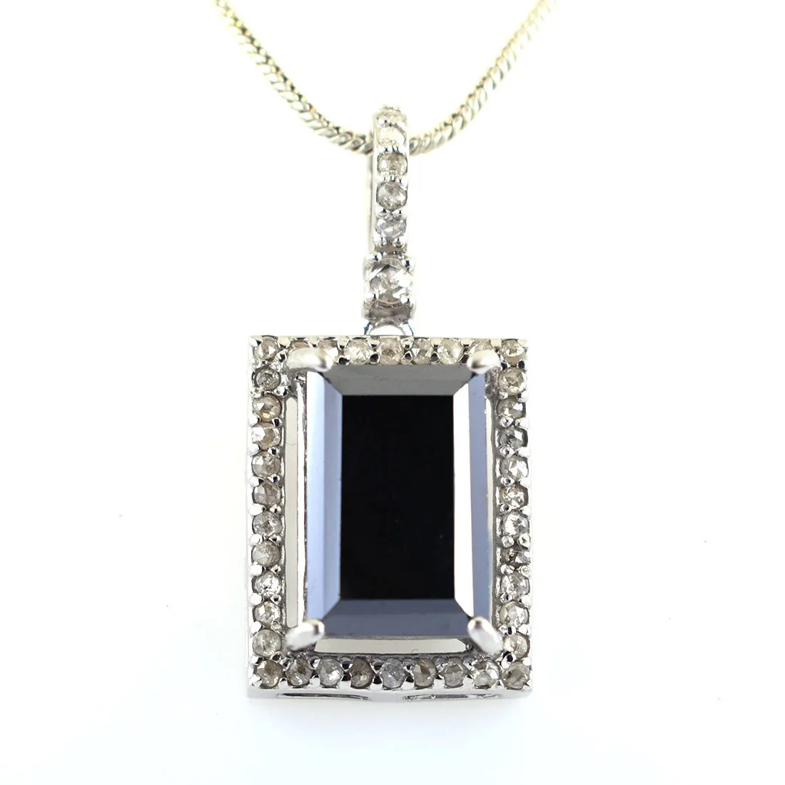 Rare 12 Ct Certified! Beautiful Black Diamond Pendant With Diamond Accents. Great Design