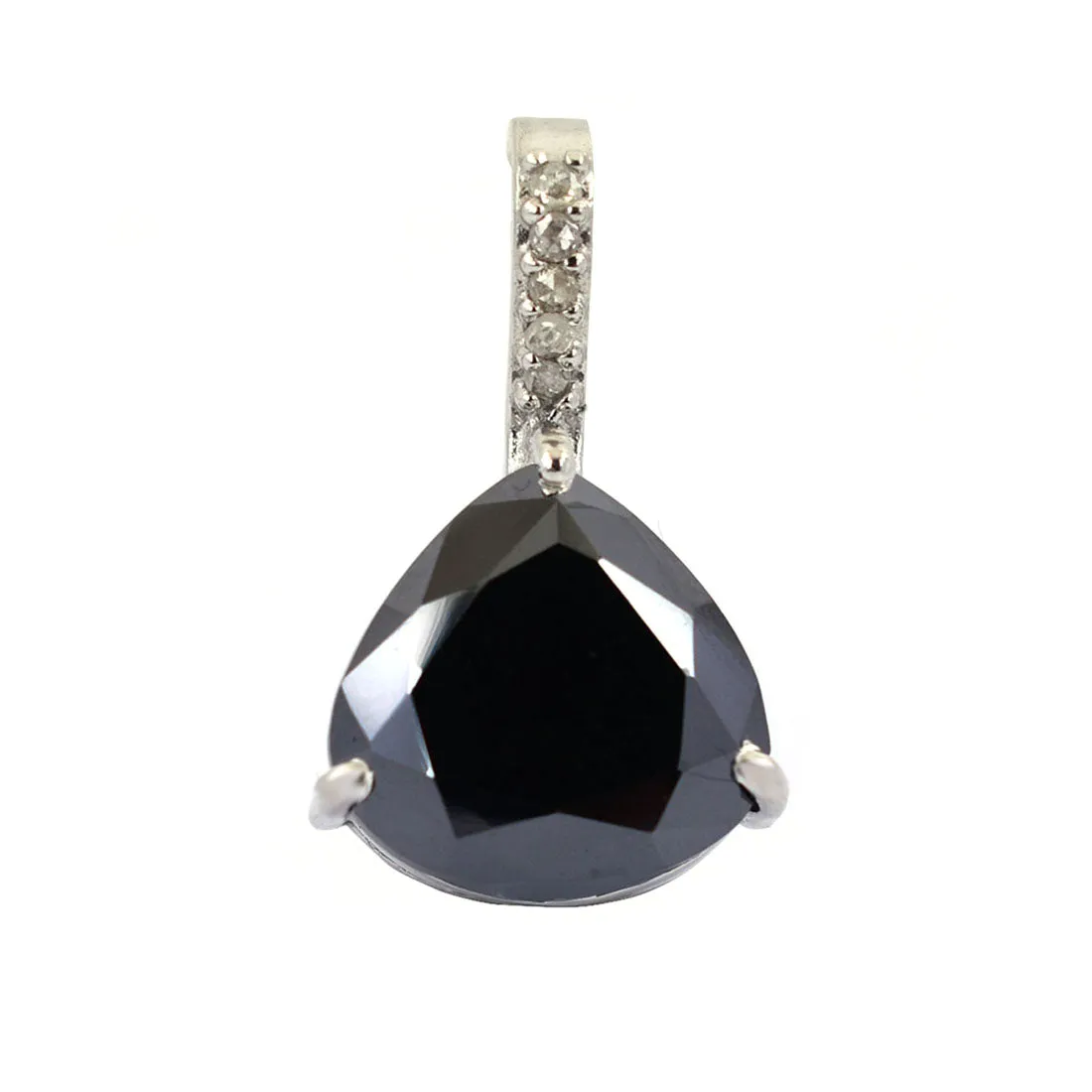 Rare 7.70 Ct Pear Shape Black Diamond Fancy Pendant with Diamond Accents, Great Shine & Very Elegant