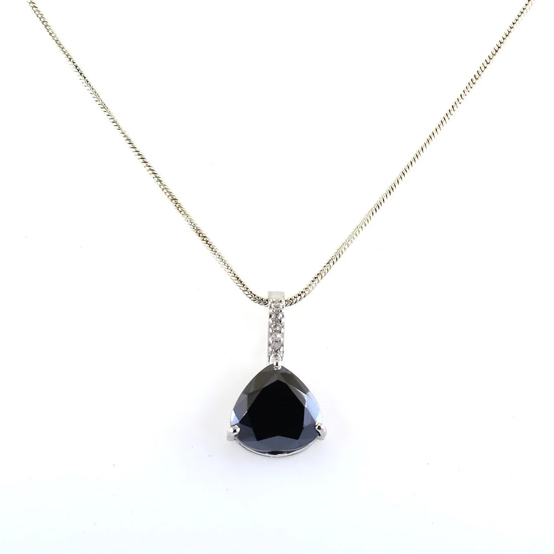 RARE 9 Ct, Stunning Black Diamond Solitaire Pendant With Diamond Accents. Full of Fire & Great Sparkle