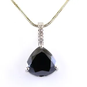 RARE 9 Ct, Stunning Black Diamond Solitaire Pendant With Diamond Accents. Full of Fire & Great Sparkle