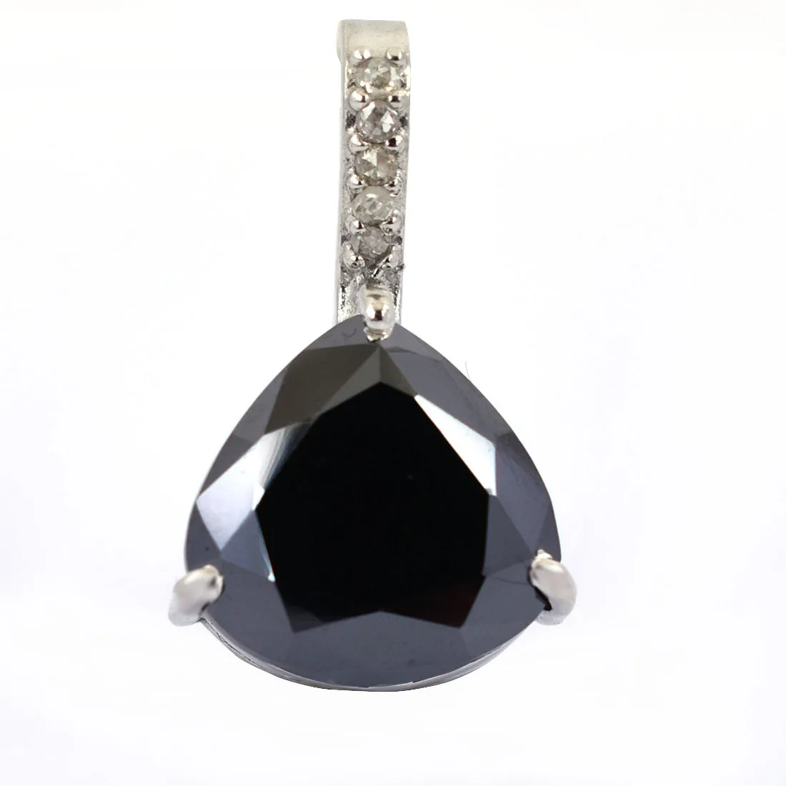 RARE 9 Ct, Stunning Black Diamond Solitaire Pendant With Diamond Accents. Full of Fire & Great Sparkle