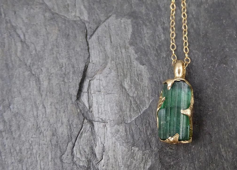 raw rough tourmaline 14k gold pendant green gemstone necklace raw gemstone jewelry byangeline 0887 Alternative Engagement