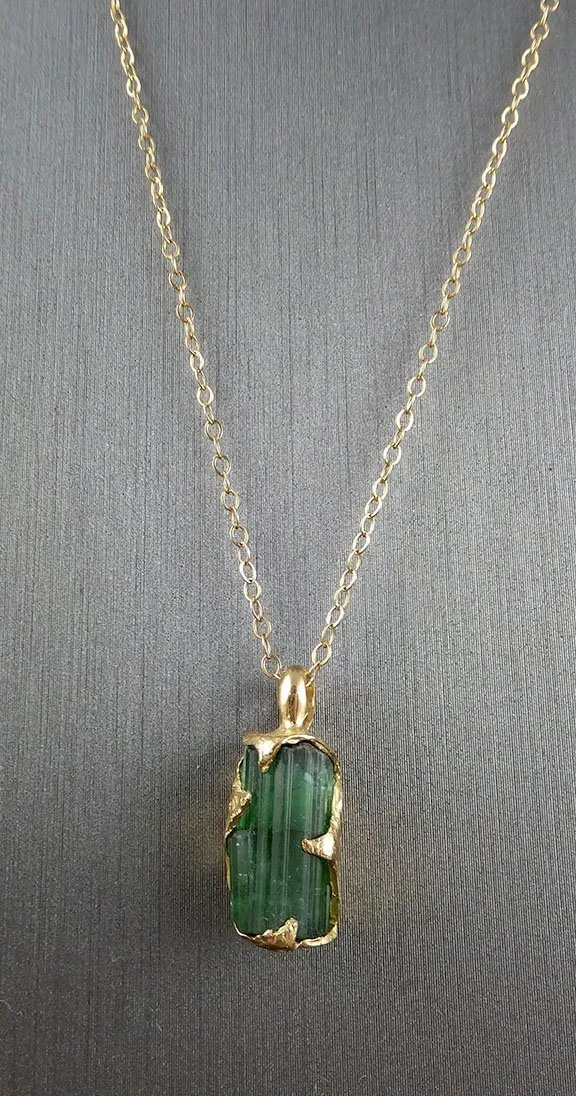 raw rough tourmaline 14k gold pendant green gemstone necklace raw gemstone jewelry byangeline 0887 Alternative Engagement