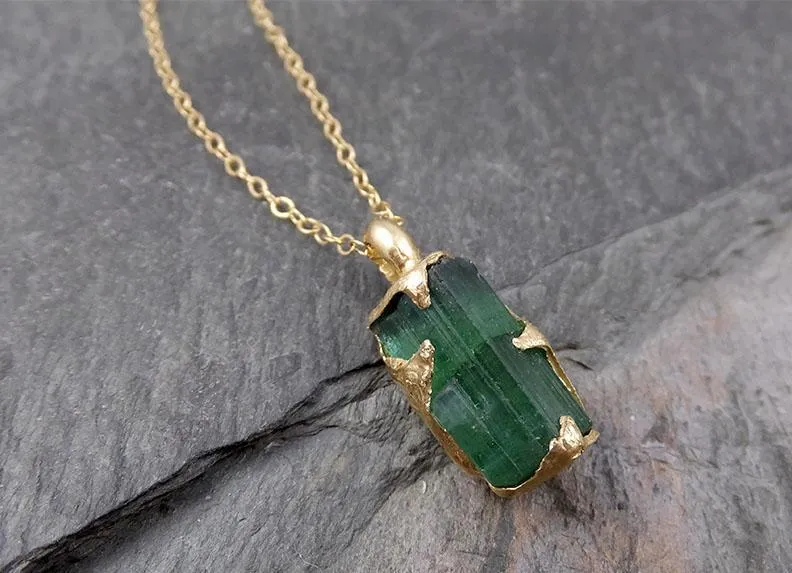 raw rough tourmaline 14k gold pendant green gemstone necklace raw gemstone jewelry byangeline 0887 Alternative Engagement