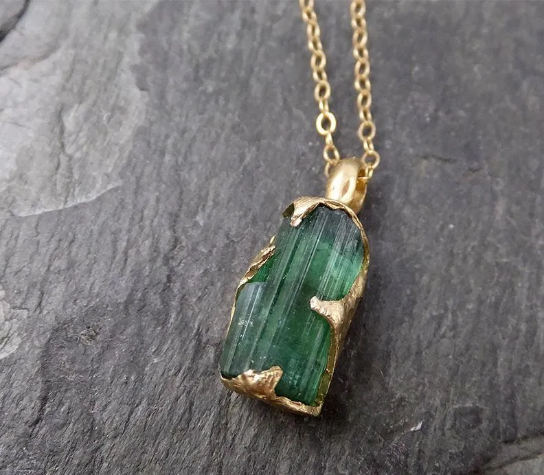 raw rough tourmaline 14k gold pendant green gemstone necklace raw gemstone jewelry byangeline 0887 Alternative Engagement