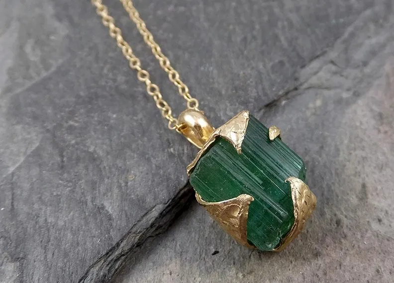 raw rough tourmaline 14k gold pendant green gemstone necklace raw gemstone jewelry byangeline 0888 Alternative Engagement