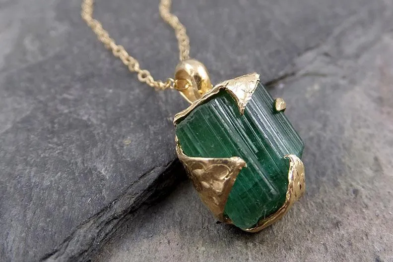 raw rough tourmaline 14k gold pendant green gemstone necklace raw gemstone jewelry byangeline 0888 Alternative Engagement