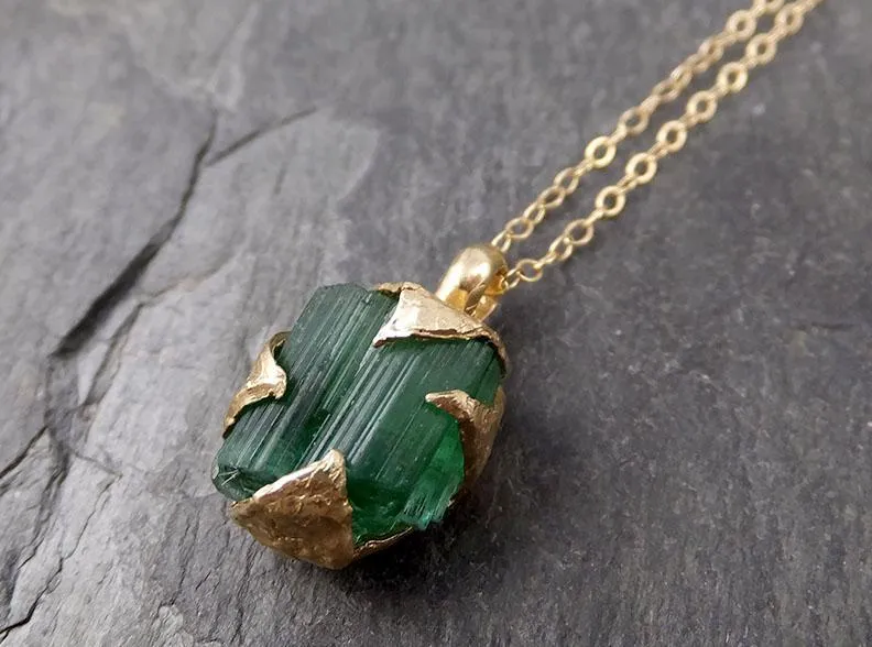 raw rough tourmaline 14k gold pendant green gemstone necklace raw gemstone jewelry byangeline 0888 Alternative Engagement