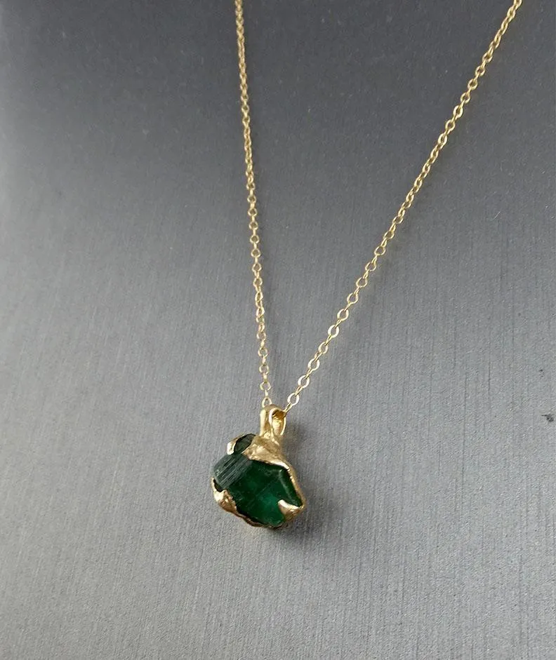 raw rough tourmaline 14k gold pendant green gemstone necklace raw gemstone jewelry byangeline 0889 Alternative Engagement