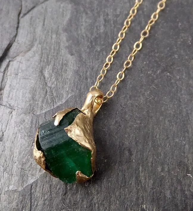 raw rough tourmaline 14k gold pendant green gemstone necklace raw gemstone jewelry byangeline 0889 Alternative Engagement