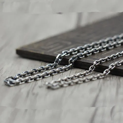 Real Solid 925 Sterling Silver Classical Cuboid Chain Men Necklace 18"-32"