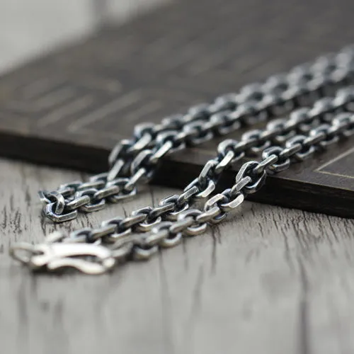 Real Solid 925 Sterling Silver Classical Cuboid Chain Men Necklace 18"-32"
